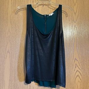 Flowy tank top with snake skin print front and navy blue/green back